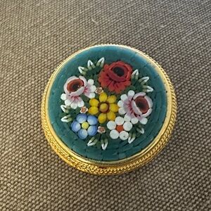 Vintage Floral Micro Mosaic Brooch with Gold Accents